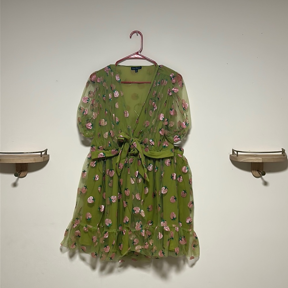 Green Strawberry Print Crop and Skirt Set